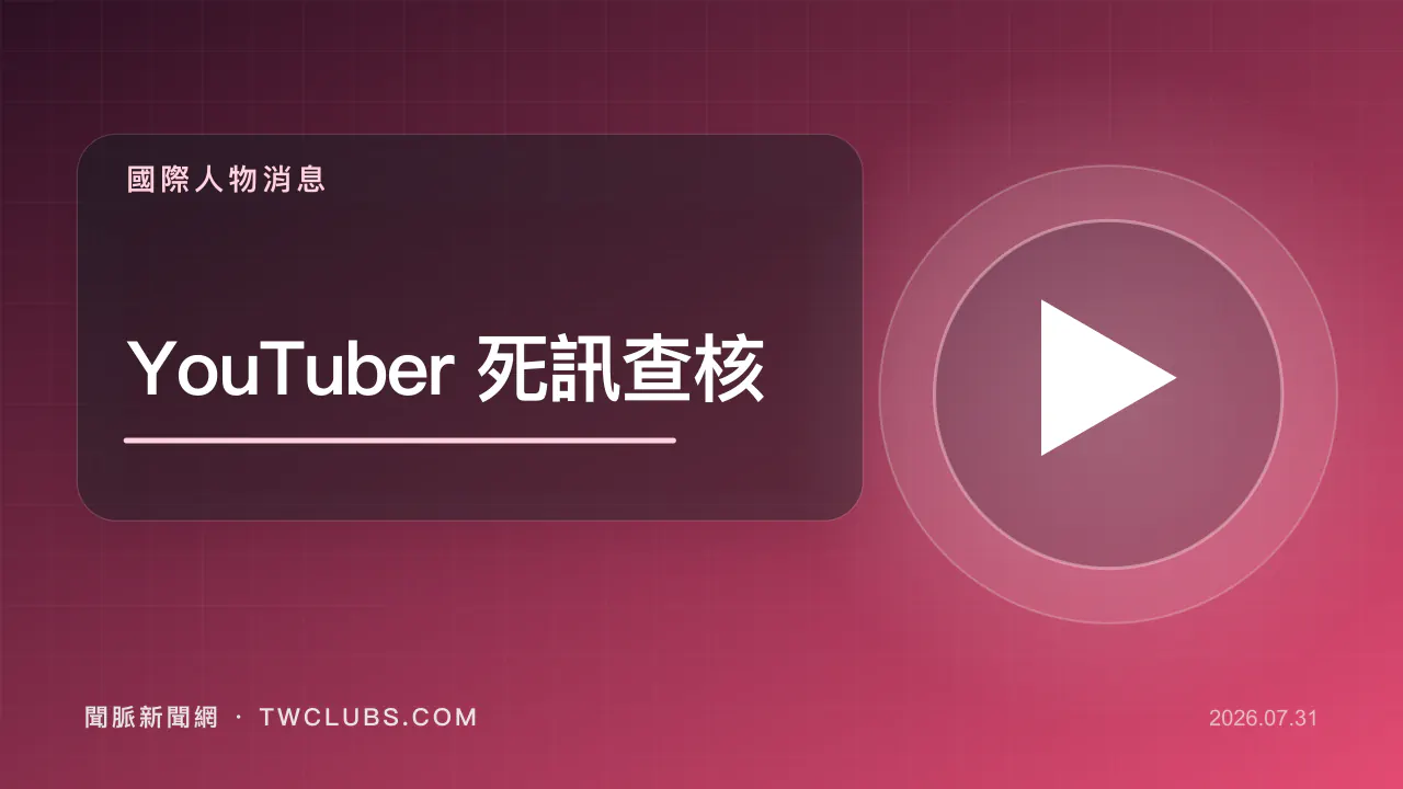 紅色國際人物圖卡標示YouTuber死訊查核與播放符號