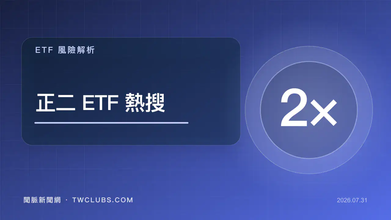 深藍色ETF圖卡標示正二ETF熱搜與兩倍符號