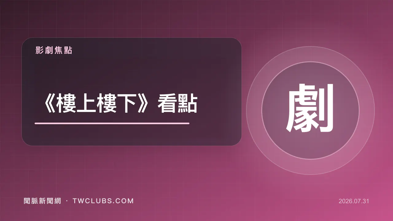 桃紅色影劇圖卡標示樓上樓下看點與劇字