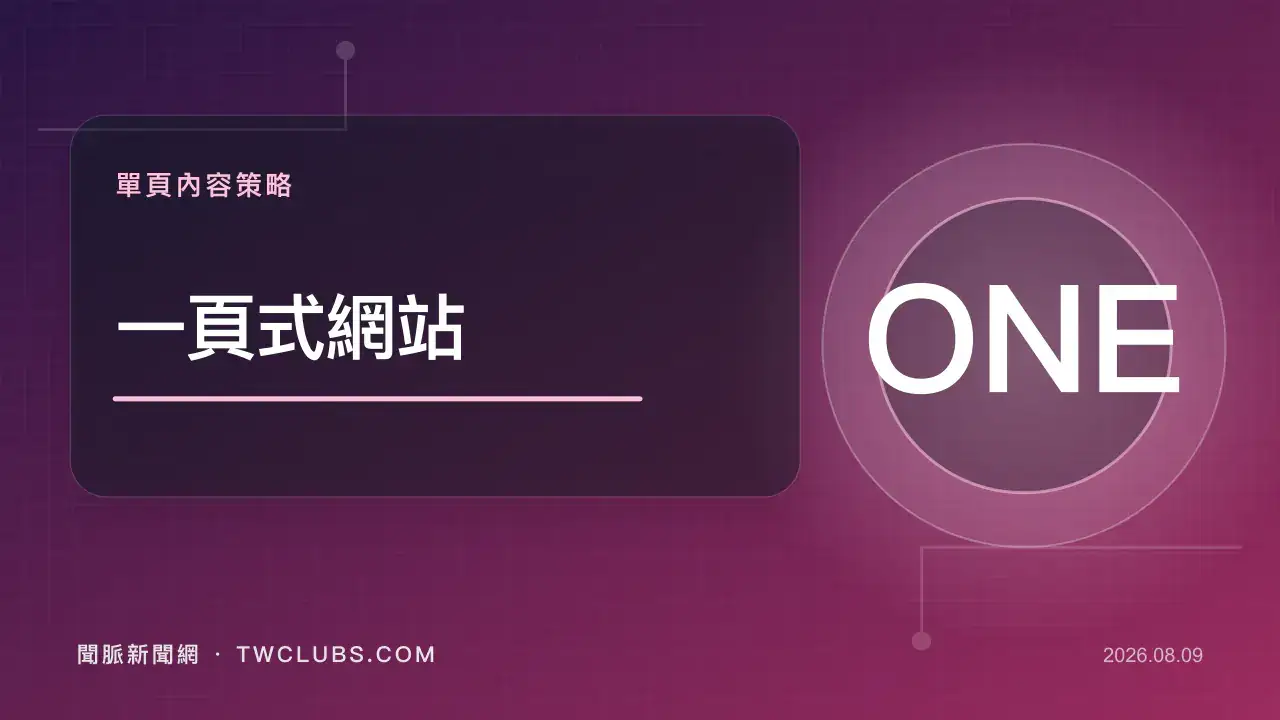 深青色一頁式網站圖卡呈現單頁內容段落與直向瀏覽路徑